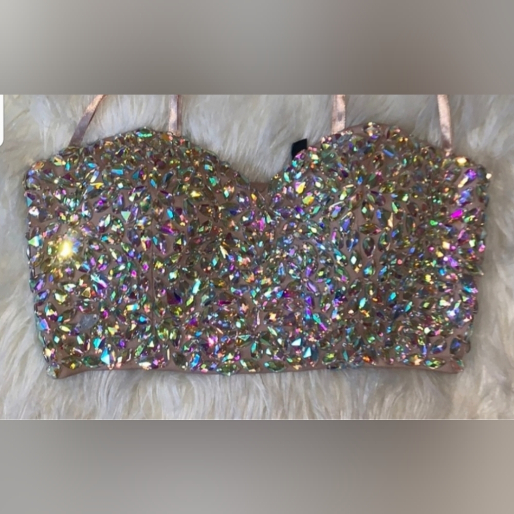 Guess By Marciano Rhinestone Bustier Crop Top